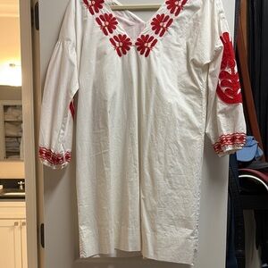 Madewell Relaxed White and Red 3/4 Sleeve Tunic Dress